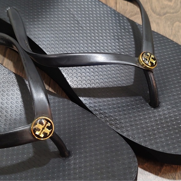 Tory Burch Women's Black Logo Wedge Platform Flip-Flops - Picture 2 of 4